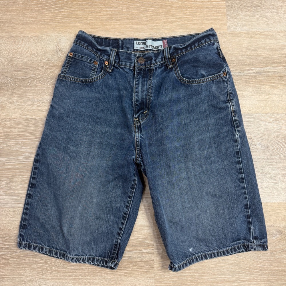 Levis 569 Loose Straight Denim Shorts Mens 30 Blue Medium Wash Jean Shorts